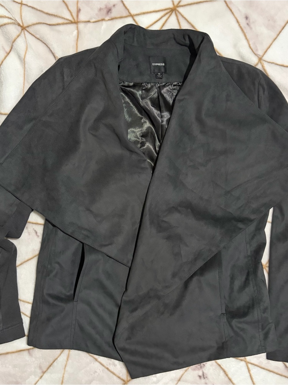 Express Charcoal Draped Open-Front Blazer